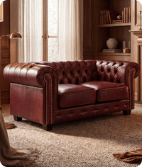 Chesterfield Red Leather Antique 2 Seater Sofa