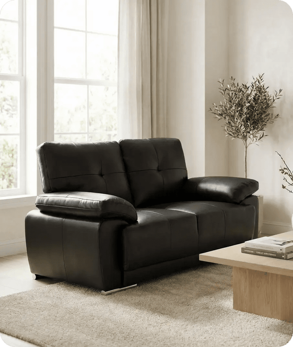 Brighton Black Leather 2 Seater Sofa