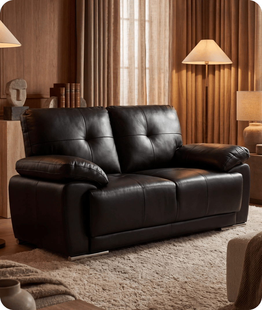 Brighton Black Leather 2 Seater Sofa