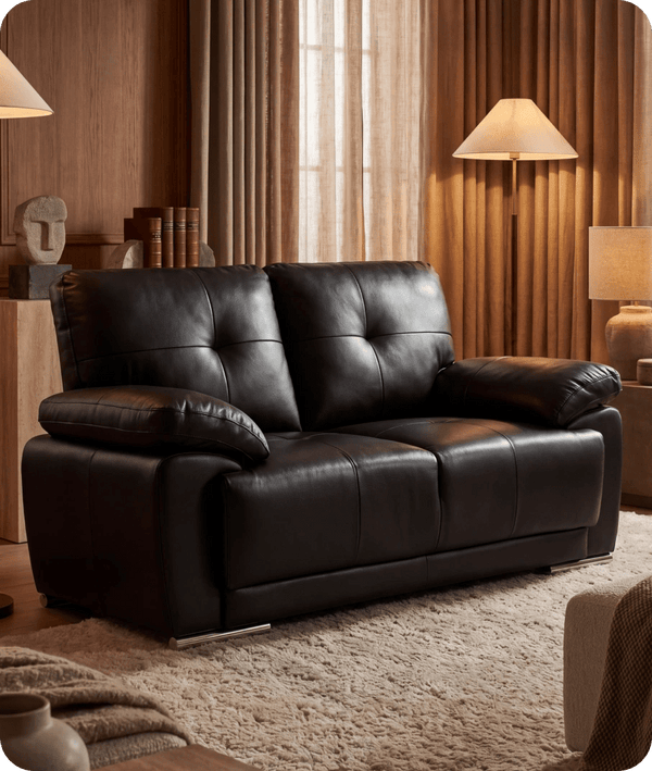 Brighton Black Leather 2 Seater Sofa