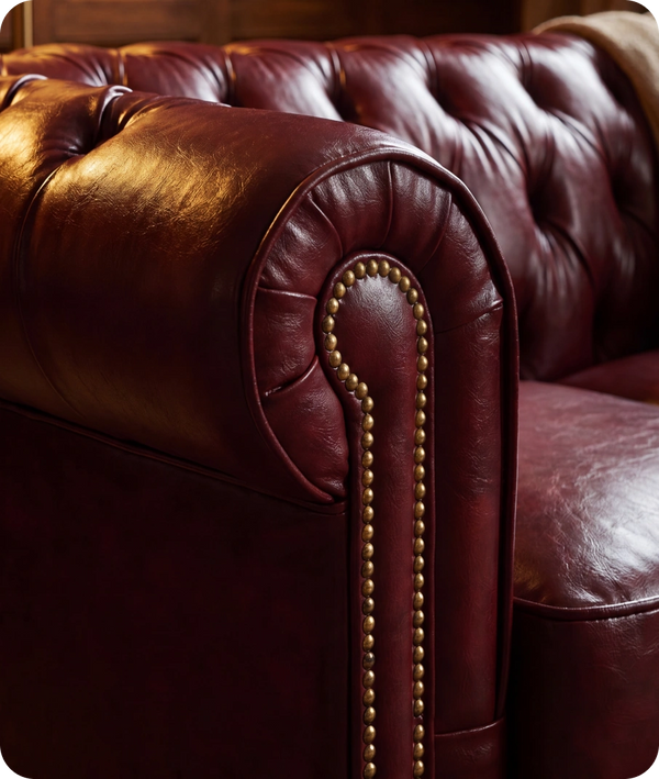 Chesterfield Red Leather Antique 2 Seater Sofa