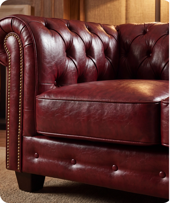 Chesterfield Red Leather Antique 2 Seater Sofa