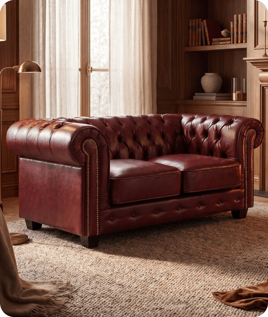 Chesterfield Red Leather Antique 3 Seater Sofa