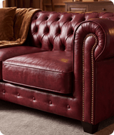 Chesterfield Red Leather Antique 3 Seater Sofa