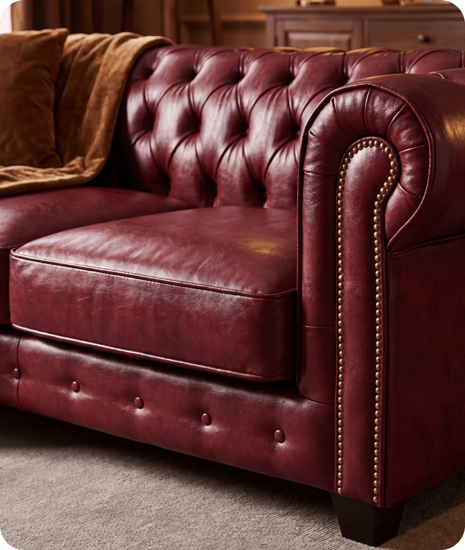 Chesterfield Red Leather Antique 3 Seater Sofa
