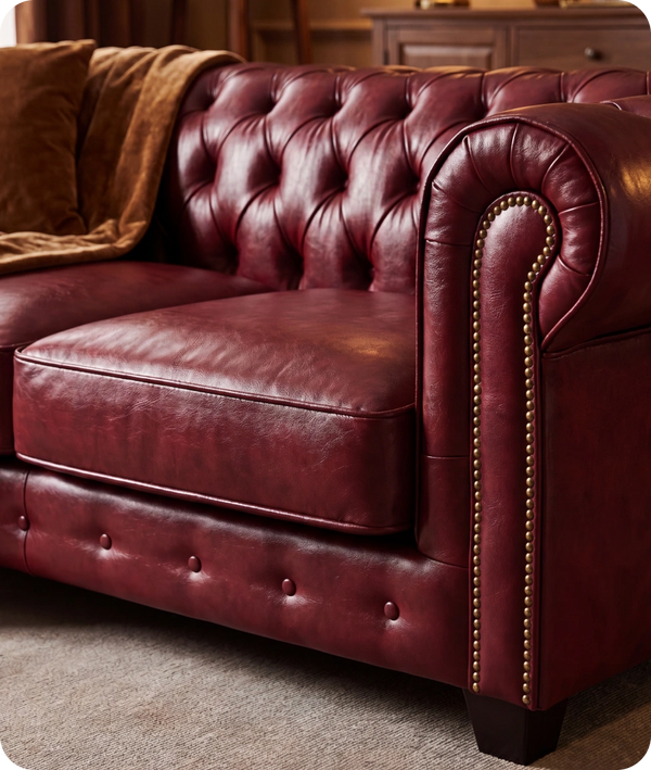 Chesterfield Red Leather Antique 3 Seater Sofa
