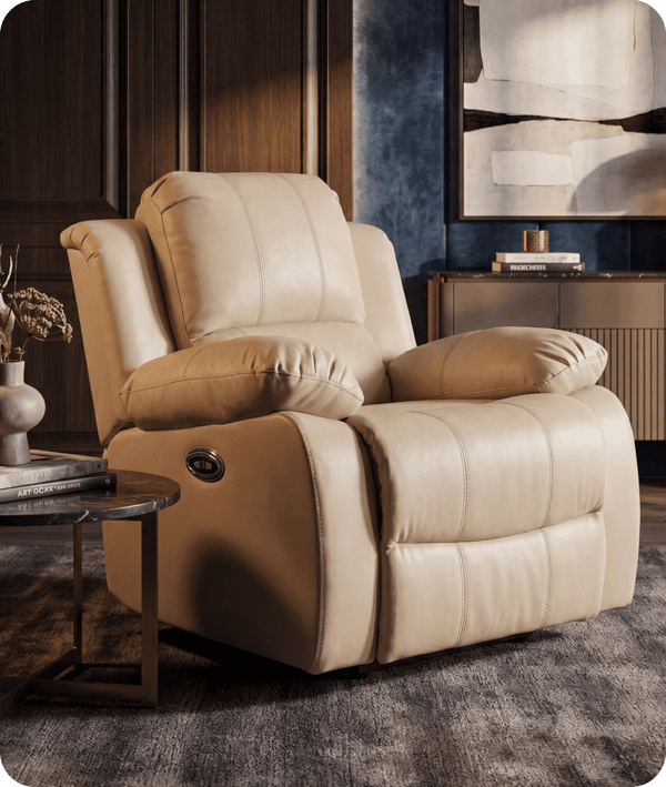 York Cream Leather Electric Recliner Chair