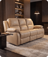 York Cream Leather Electric Recliner 3 Seater Sofa