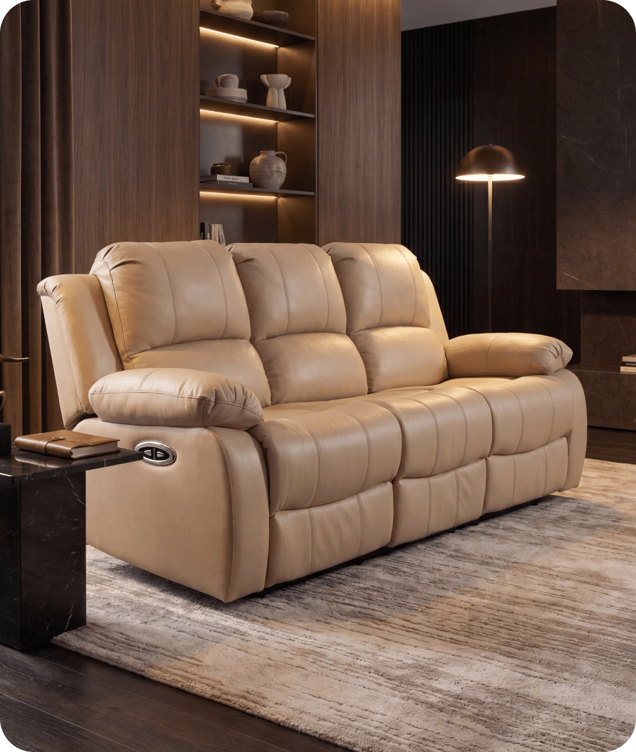 York Cream Leather Electric Recliner 3 Seater Sofa