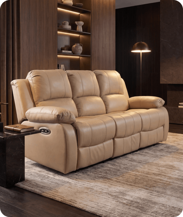 York Cream Leather Electric Recliner 3 Seater Sofa