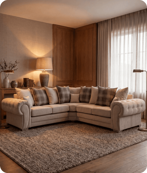 Florence Scatter Back  Cream Fabric Corner Sofa
