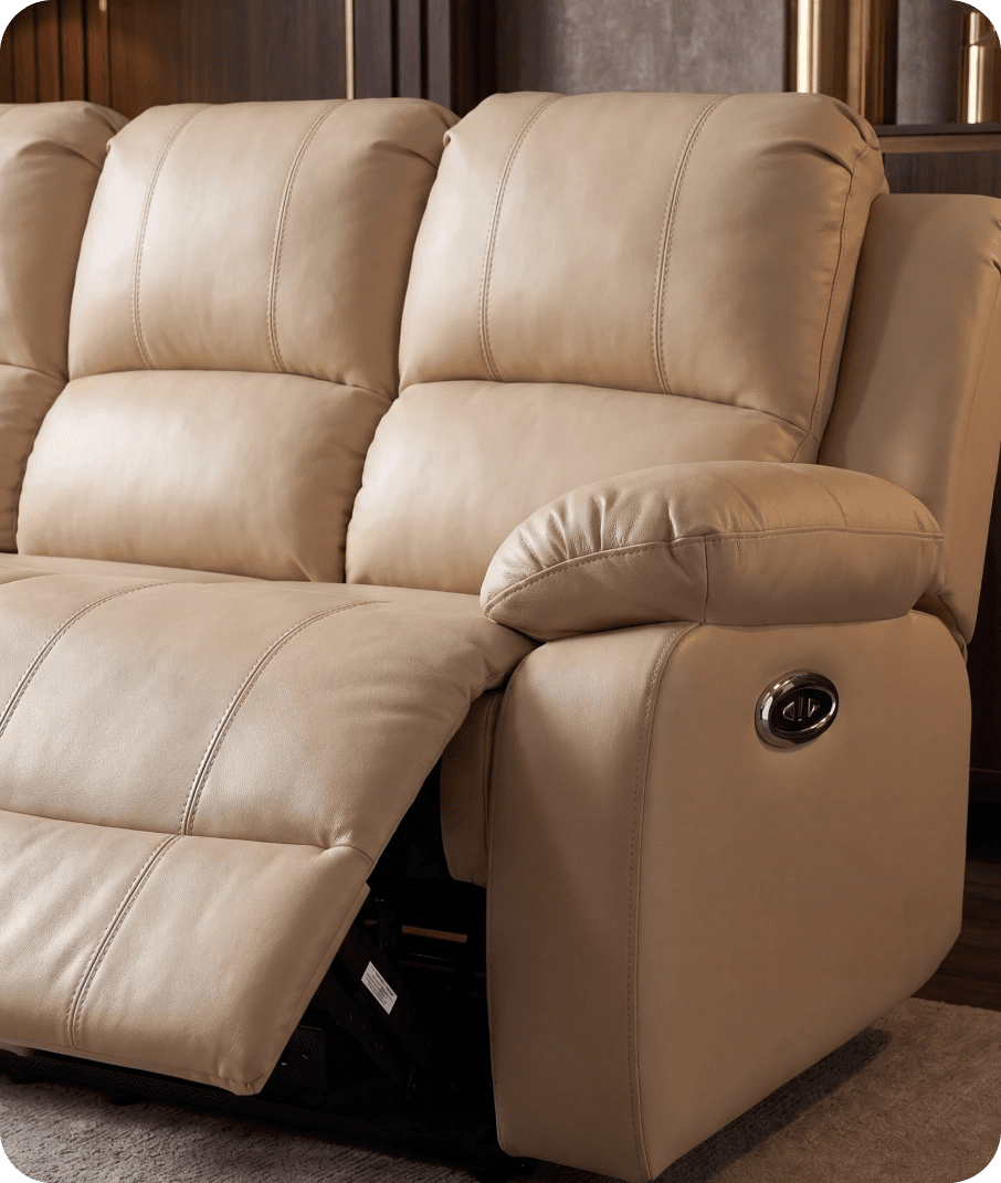 York Cream Leather Electric Recliner 3 Seater Sofa