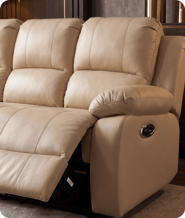 York Cream Leather Electric Recliner 3 Seater Sofa