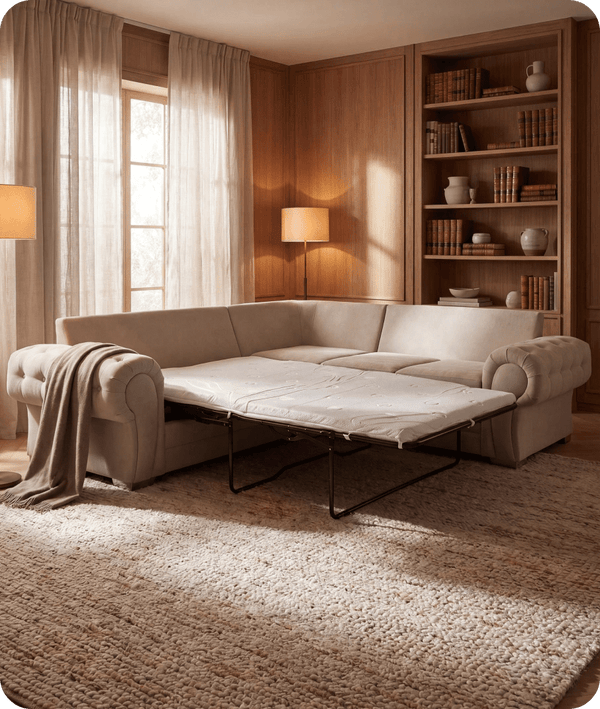 Florence High Back Cream Fabric Corner Sofa Bed