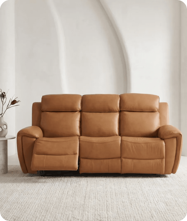 Leo Genuine Leather Caramel Electric Power Recliner 3 Seater Sofa