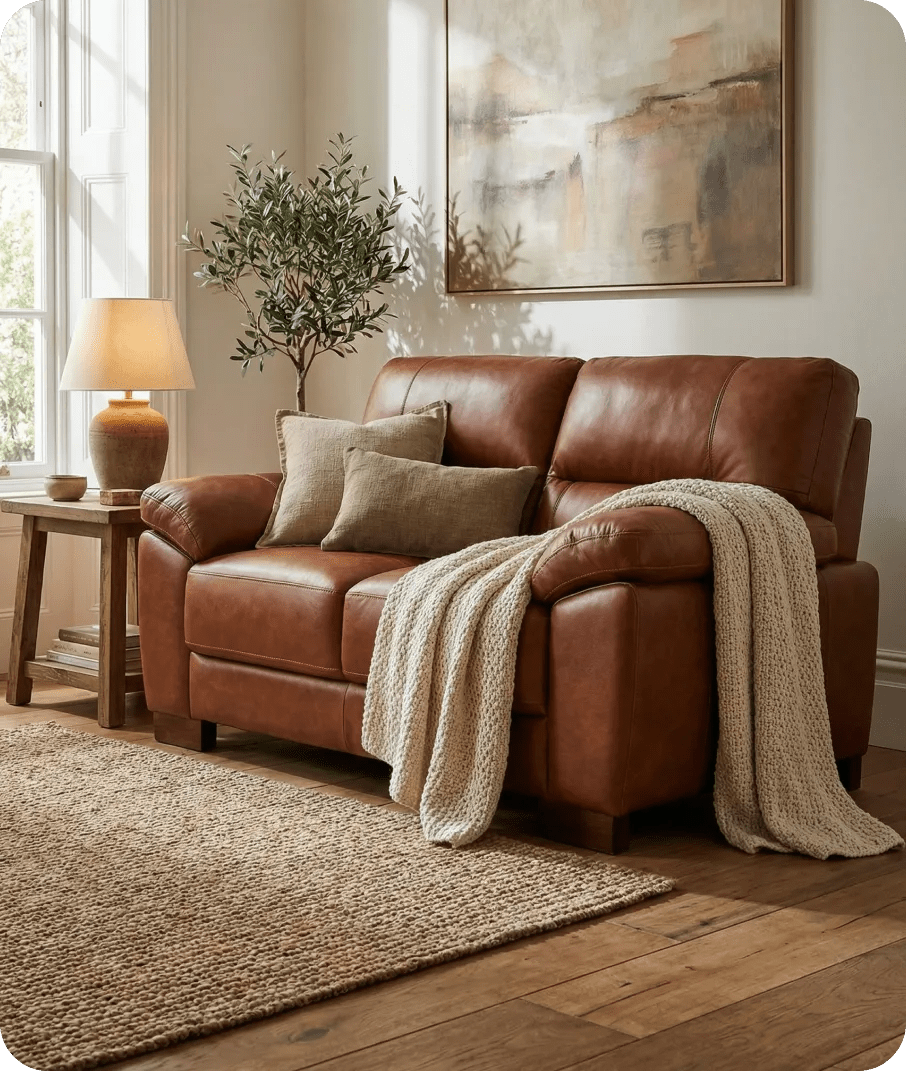 Dalmore Genuine Leather Tan 2 Seater Sofa