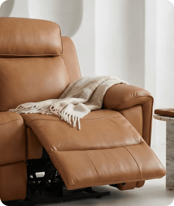 Leo Genuine Leather Caramel Electric Power Recliner 3 Seater Sofa