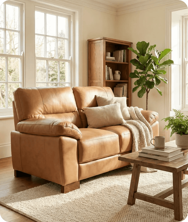 Dalmore Genuine Leather Caramel 2 Seater Sofa