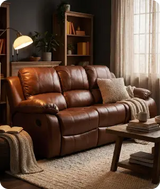 York Tan Leather 3 Seater Manual Recliner Sofa