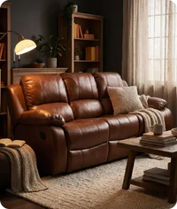 York Tan Leather 3 Seater Manual Recliner Sofa