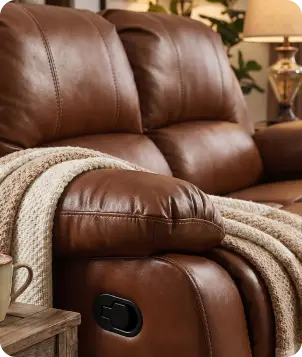 York Tan Leather 3 Seater Manual Recliner Sofa