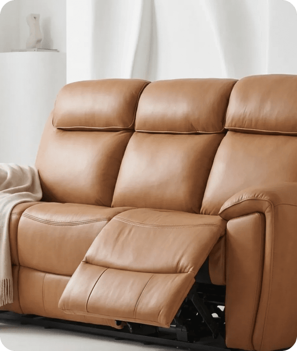 Leo Genuine Leather Caramel Electric Power Recliner 3 Seater Sofa