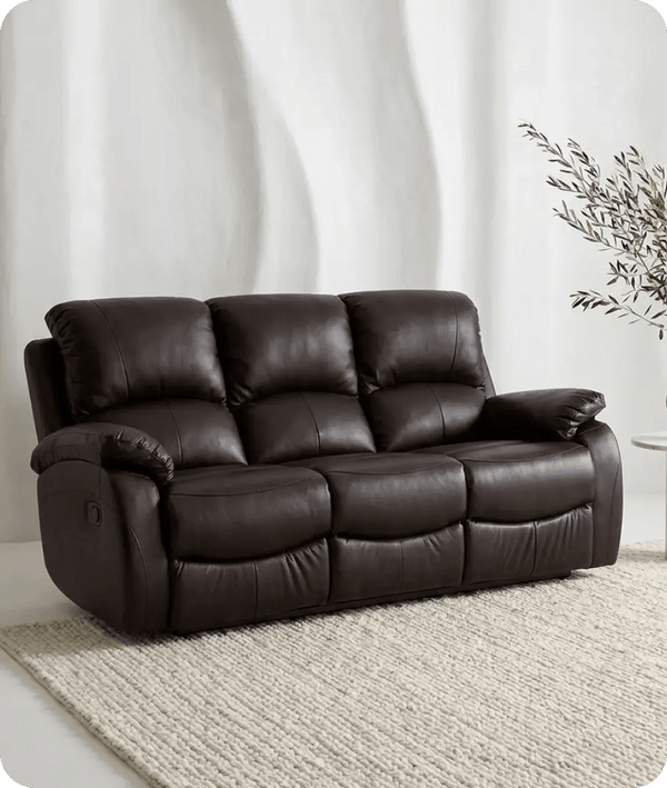 Serano Brown Leather Manual Recliner 3 Seater Sofa