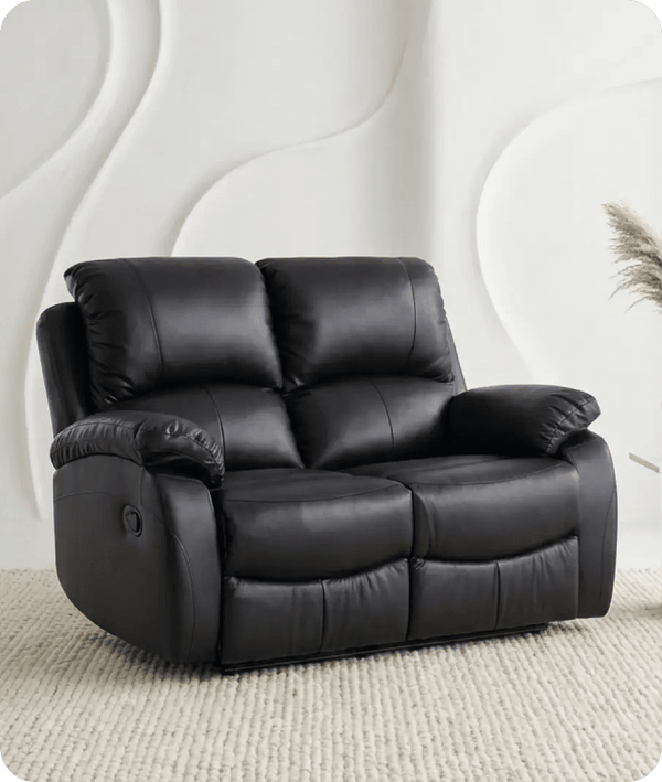 Serano Black Leather Manual Recliner 2 Seater Sofa