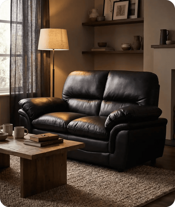 Florence Black Leather 2 Seater Sofa