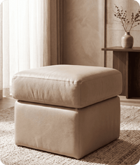 Veloura Cream Leather Footstool