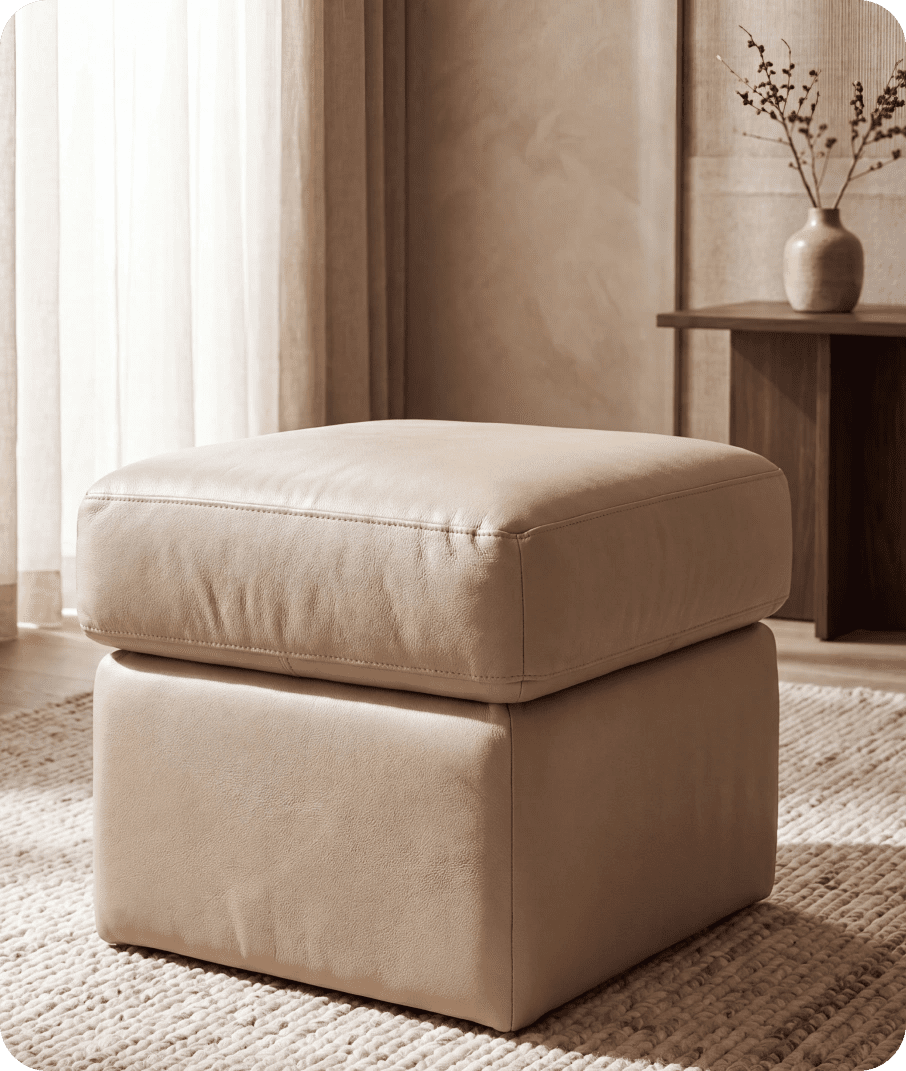 Veloura Cream Leather Footstool