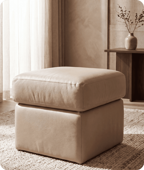 Veloura Cream Leather Footstool