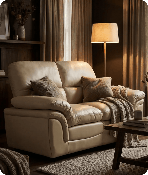 Florence Cream Leather 2 Seater Sofa
