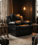 York Black Leather Manual Recliner Armchair
