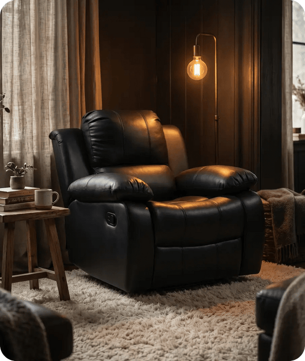 York Black Leather Manual Recliner Armchair