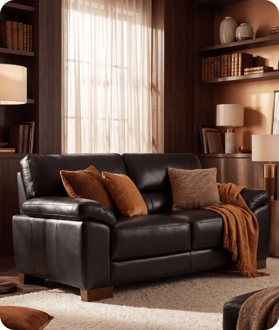 Dalmore Genuine Leather Black 2 Seater Sofa