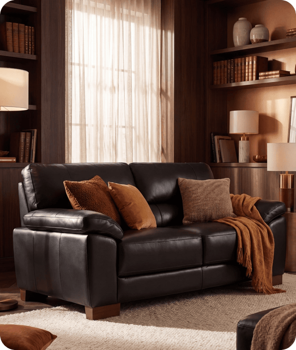Dalmore Genuine Leather Black 2 Seater Sofa