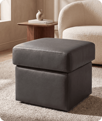 Veloura Grey  Leather Footstool