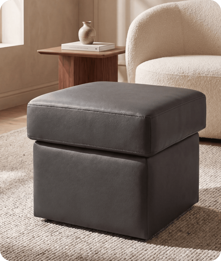 Veloura Grey  Leather Footstool