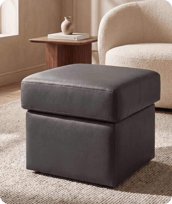 Veloura Grey  Leather Footstool