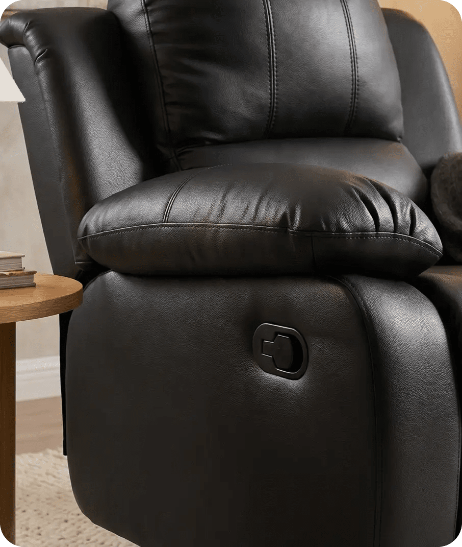 York Black Leather Manual Recliner Armchair