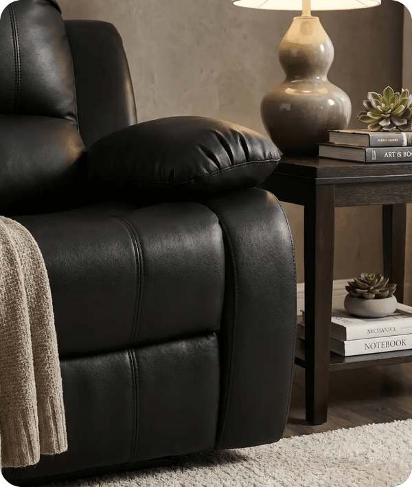 York Black Leather Manual Recliner Armchair