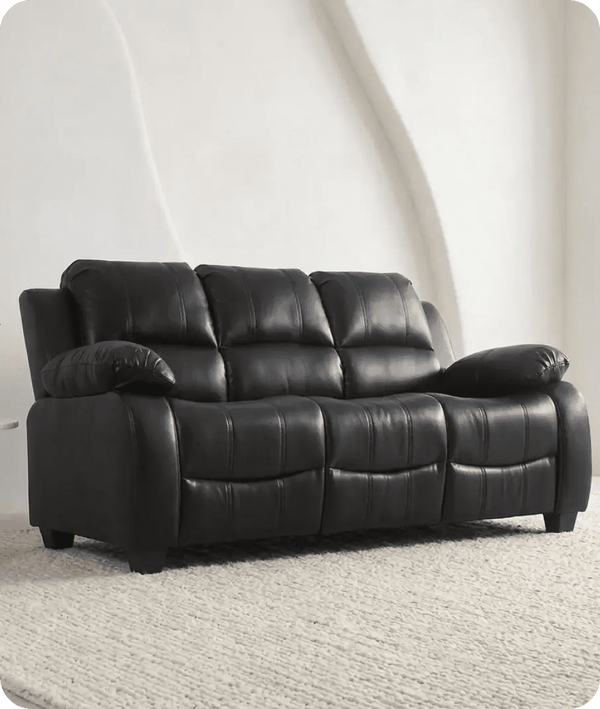 Veloura Black Leather 3 Seater Sofa