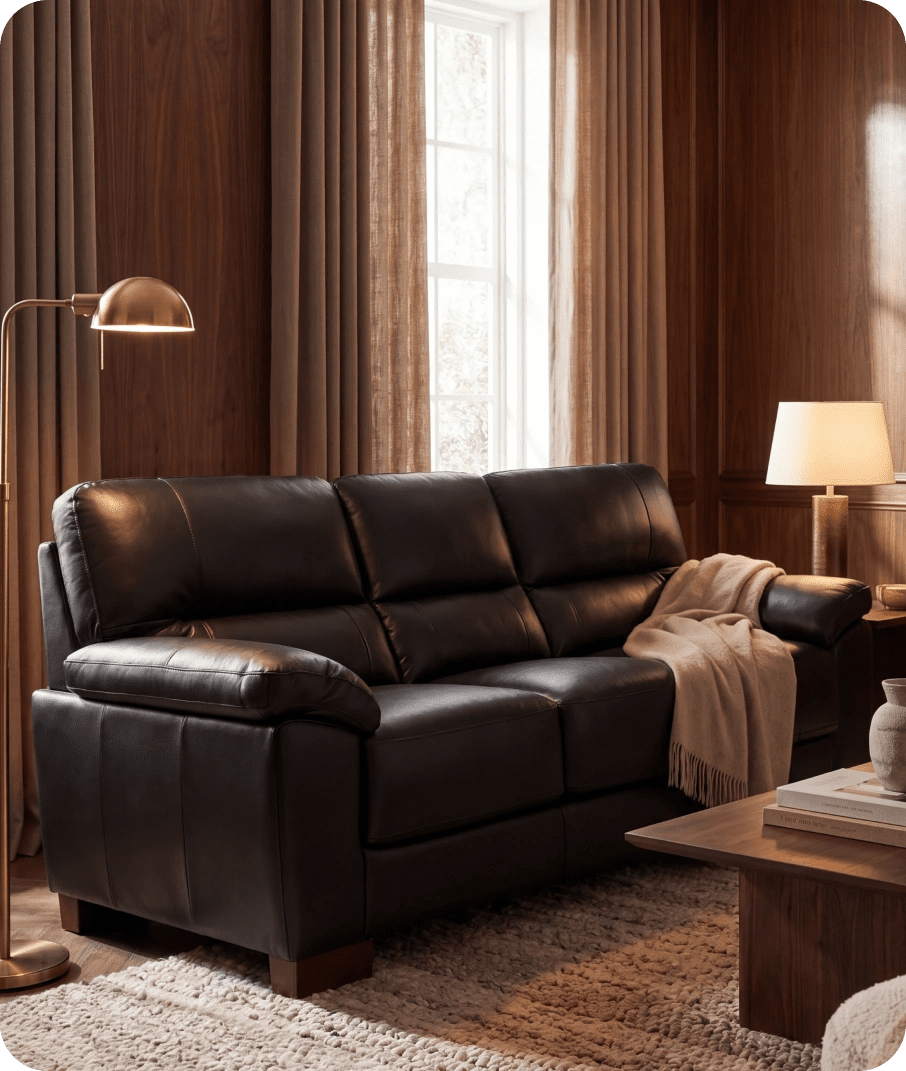 Dalmore Genuine Leather Black 3 Seater Sofa