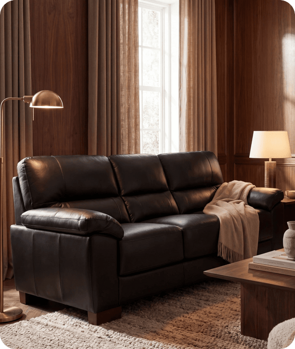 Dalmore Genuine Leather Black 3 Seater Sofa