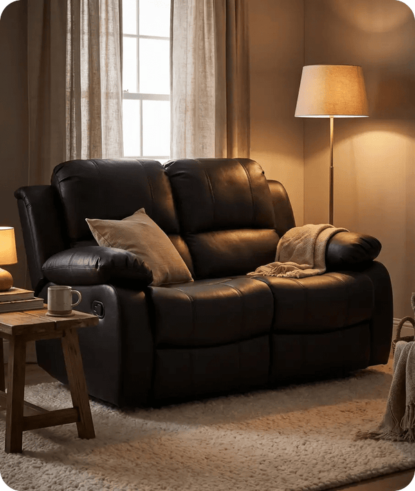 York Black Leather 2 Seater Manual Recliner Sofa