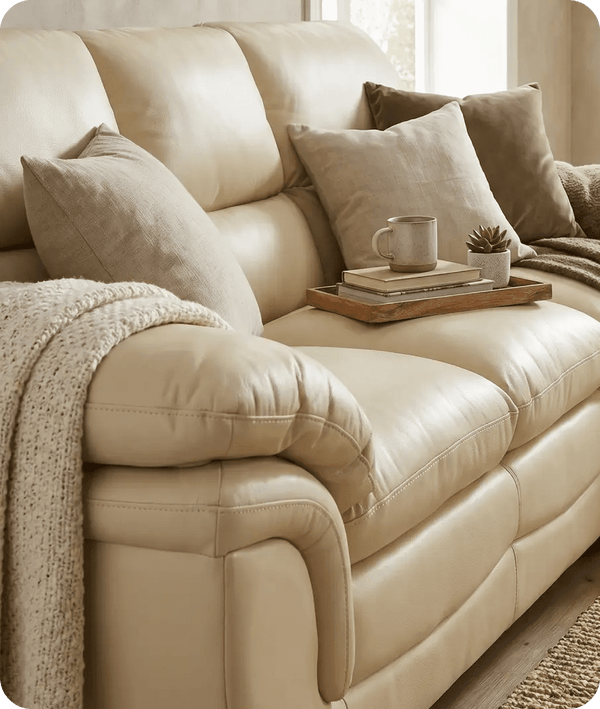 Florence Cream Leather 3 Seater Sofa