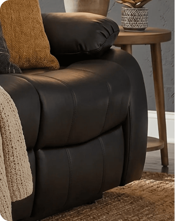 York Black Leather 2 Seater Manual Recliner Sofa