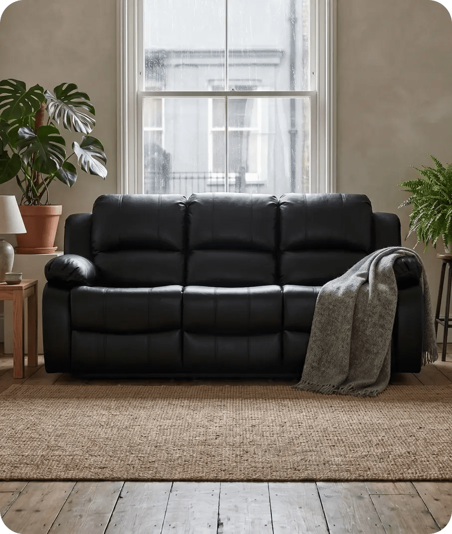 York Black Leather Electric Recliner 3 Seater Sofa - Sofa-Direct