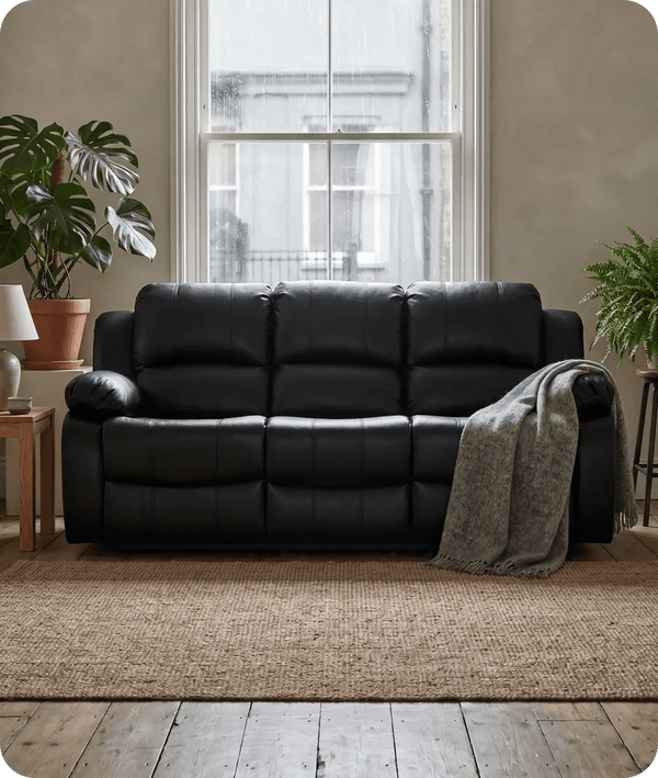 York Black Leather Electric Recliner 3 Seater Sofa - Sofa-Direct